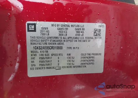 2012 GMC Yukon Sle z USA, uszkodzony, nr VIN 1GKS2AE05CR310800